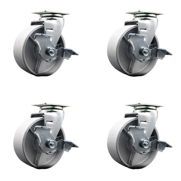 5 Inch Semi Steel Cast Iron Swivel Caster Set with Ball Bearings and Brakes